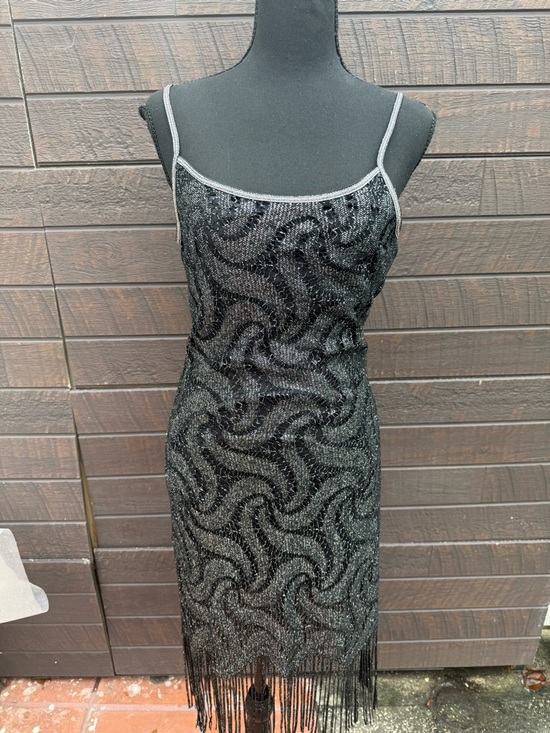 California Concepts Dresses & Skirts - Vintage 90s California Concepts Metallic Gown Fringe Spaghetti Strap Dress